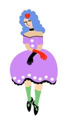 Columbine. One of the principal masks in traditional italian comedy. Commedia dell arte. Vector isolated illustration.