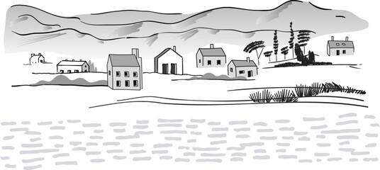 Fototapeta premium Hand drawn sketch of a house. Small business, marketing and packaging design. Cute building illustration. Cartoon.