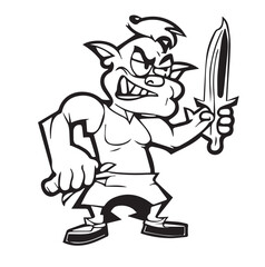Butcher in cartoon black and white style for coloring. Vector illustration