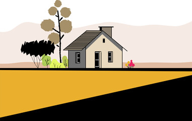 Hand drawn sketch of a house. Small business, marketing and packaging design. Cute building illustration. Cartoon.