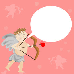 Template for card or border: cupid with bow, arrow and heart. Vector graphics for Valentine's Day