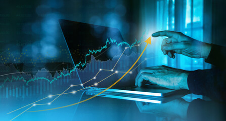 Crypto currency and stock market business investment Trader analyzing graph data on virtual screen