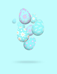 Easter eggs levitating on a blue background