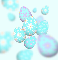 Easter eggs levitating on a blue background
