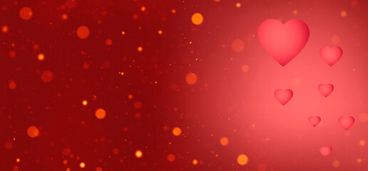 Valentine's day background. Hearts and highlights on red