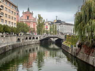 Naklejka premium Ljubljanica river canal in Ljubljana, Slovenia