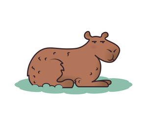 capybara sits on the grass. vector illustration. cute animal. Wild nature. icon. picture