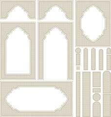 Arches, frames and additional design elements. Arabic geometric ornament