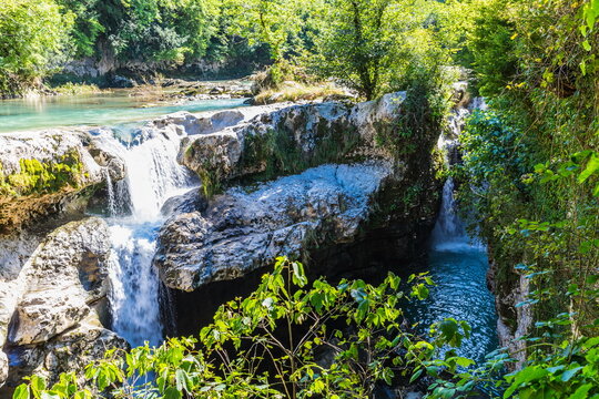 Martvili Canyon, an Abasha river erosion canyon located in Samegrelo region of Western Georgia near Gachedili village