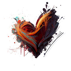Hand-drawn painted red heart, element for design. Beautiful Grunge heart. Valentine's day. Beautiful, cool Splash Love illustration.