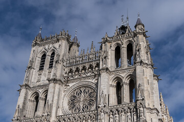 Fototapeta premium Fragment of Amiens Gothic Cathedral (Basilique Cathedrale Notre-Dame d'Amiens, 1220 - 1288). Amiens, Somme, Picardie, France.
