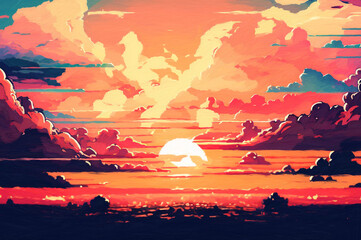 Fototapeta na wymiar beautiful sunset sunrise sky clouds view oil painting art - new quality universal colorful joyful holiday stock image illustration design