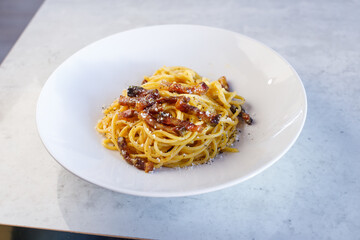 spaghetti, italian, cream, fork, mediterranean, horizontal, classic, restaurant, creamy, white, course, no people, italian food, photography, rustic, freshness, kitchen, cheek, colour, hard, image, ph
