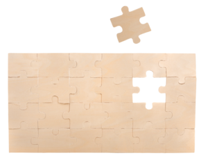 Puzzle wall with missing piece. concept teamwork, partnership, integration