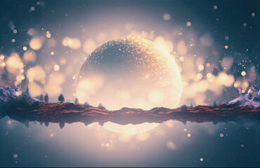 Fototapeta na wymiar ai midjourney fantasy illustration of a magic background with a moon and light flares