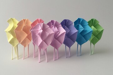 multiple colorful persons origami technique, paper, generated with artificial intelligence