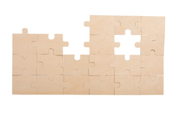 Puzzle wall with missing piece. concept teamwork, partnership, integration