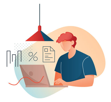Employee Working on Business Analysis and Reporting - Abstract Illustration