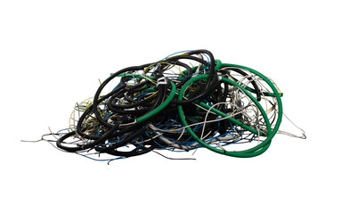 Heap of isolated electrical cable residues. confusion concept