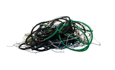 Heap of isolated electrical cable residues. confusion concept