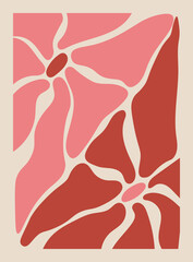 Groovy abstract flower art. Trendy poster and background. Doodle shapes in trendy naive retro hippie 60s 70s style. Vector illustration.