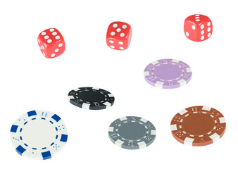 Chips and dice. gambling and betting concept