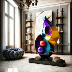 Modern sculpture in a luxury living-room - generative AI