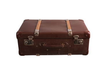 Brown vintage leather suitcase. travel and business concept