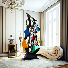 Modern sculpture in a luxury living-room - generative AI