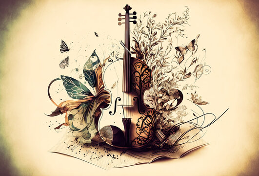 An elegant musical background, violin, vector style - generative ai
