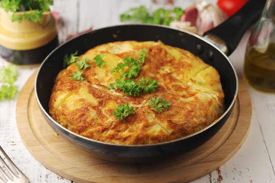 Traditional Spanish dish tortilla on the table