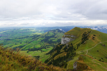 Fototapeta na wymiar The view from Hoher Kasten mountain, the Swiss Alps 