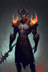 demon character, full body, hell, dark fantasy art illustration 