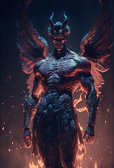 Fototapeta na wymiar full body portrait of King of hell, demon, fantasy illustration character 