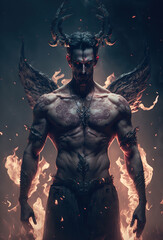 Naklejka na ściany i meble full body portrait of King of hell, demon, fantasy illustration character 