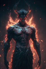 Fototapeta na wymiar full body portrait of King of hell, demon, fantasy illustration character 