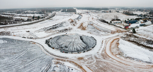 Aerial view of Road construction of Kekava Bypass, a new section of A7 Riga-Bauska & part of E67...