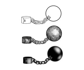 Set of three prisoner cannonballs - obrazy, fototapety, plakaty