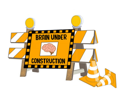 Road sign of a brain under construction.