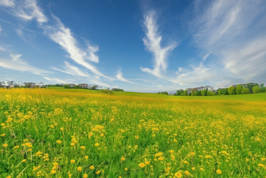 Field of daisies with blue open sky