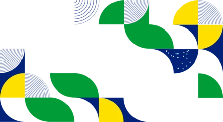 Fotobehang Abstract modern geometric background from simple geometric shapes, circles, circles. The colors of the flag of Brazil are green, blue, yellow. © Lesia