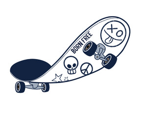Drawing of a cool doodle style skateboard. © Rachel