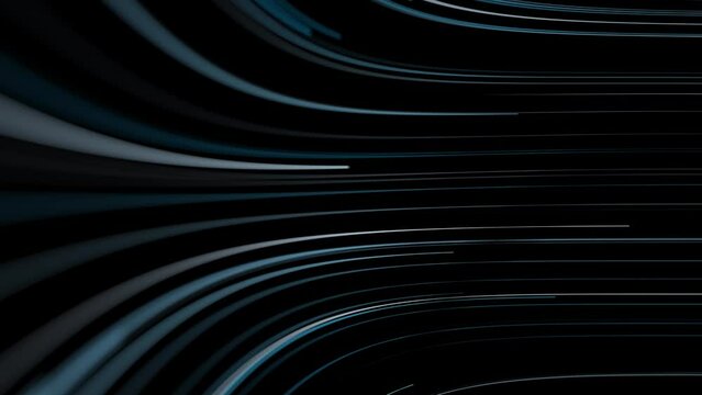 Looped blurred curved lines animation on clean black background. Blue gradient pattern.
