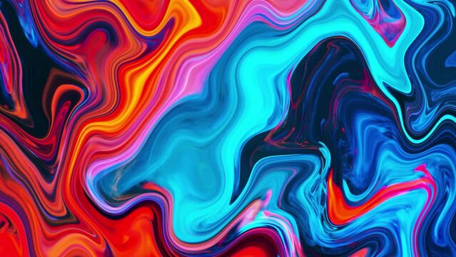 4K. Colorful abstract liquid marble texture, fluid art. Very nice abstract red blue color design swirl background video. 3D Animation, 