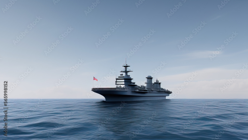 Wall mural aircraft carrier in the ocean, naval battle, war, Generative AI