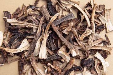 Dried mushrooms. Top view. Closeup