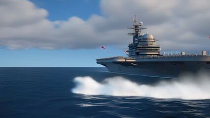 Naklejka premium aircraft carrier in the ocean, naval battle, war, Generative AI