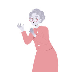Senior Woman Character Shouting for Help Gesturing Vector Illustration