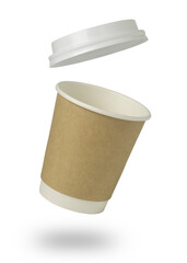 isolated paper cup of coffee floating