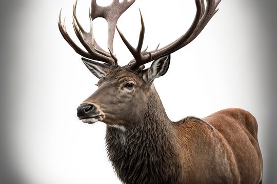  a close up of a deer's head with antlers on it's head and a white background with a gray background behind it.  generative ai